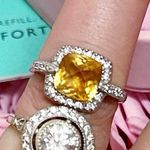 14kt White Gold 2+ Carat Cushion Cut Diamond Halo Citrine Ring Silver Size 6 Photo 2