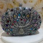 Silver Peacock Clutch with Colorful Gemstones Photo 1