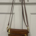 Michael Kors MK Brown Leather Crossbody Bag Gold Tone Hardware Zip Pockets Photo 0