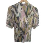 Vine & Love Top Women S Marbled Pattern Bust Cut Detail Mock Puff 90s Bratz Photo 1