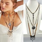 Free People Can't Stand The Rain Layered Necklace NWT Bohemian Charm Suede Chain Photo 2