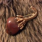 Vintage 70s 12k gold agate acorn style brooch pin Photo 0