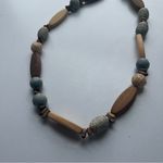 Fossil  Vintage Ethnic Tribal Wooden Beaded Necklace Green Brown Photo 2