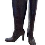 via spiga Italian Leather Brown Snakeskin Knee-High Riding Boots Womens 5.5M SKU Photo 3