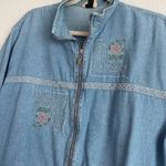 VINTAGE TEDDI Denim Full Zip Floral Embroidered Jean Jacket Blue Size L Photo 6