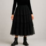 Arula Black Tiered Mesh Lace Midi Skirt Polka Dot Tulle A Photo 9