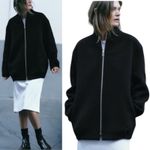 ZARA  Monteco Wool Front Zip Oversized Bomber Jacket Black Size XS Photo 2