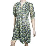 Herion Women’s Size 42 M Brown Blue Green Tear Drop Geo Print Silk Chiffon Dress Size M Photo 2