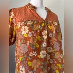 Faith and joy  Orange Floral Print Short Sleeve Blouse Photo 3