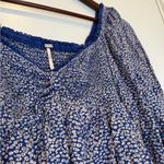 Free People  Britnee Print Smocked Floral Blue Women's Top Photo 6