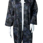Clara Sunwoo Kimono Duster Women XS Black Floral Open Front Lagenlook Artsy Purple Photo 0