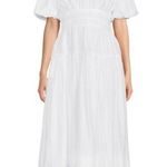 Saks 5th Avenue Saks Fifth Avenue White Tiered Gathered Cotton Midi Puff Sleeve Dress Medium Photo 0