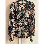 Juicy Couture  Navy Floral Shark Bite Hem Blouse Medium Photo 2