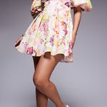 ASOS LUXE printed twisted front puff sleeve skater L dress in floral Size 12 NWT Pink Photo 0