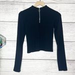 Love Charm Black Stretch Ribbed 1/4 Zip Long Sleeve Crop Top Size Small Photo 1