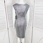Vince Camuto Vince‎ Camuto Metallic Shimmer Drape Neck Sleeveless Sheath Dress Silver 2 Photo 3