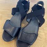 Bussola Black‎ Leather Criss Cross Elastic Strap Wedge Sandals Black Size 7 Photo 0