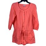 Juicy Couture Orange Linen Cotton Romper XS – Button Front, Drawstring Waist Photo 1