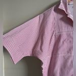 Vintage 70s Red Striped Button Down Shirt Dolman Sleeve Boxy Fit Blouse Size M Photo 3
