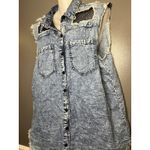 Thrill Jeans Shirt Dress Womens 1X Blue Denim Sleeveless Distressed Hi Low Mesh Photo 3