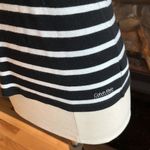Calvin Klein  Vneck Cotton Knit Top Black White Stripe Shirt Photo 2