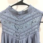 Lace yoke mock neck steel blue chiffon dress size XS Photo 4