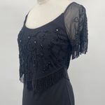 Vintage 90s Betsy & Adam Beaded Fringe Mini Dress Cocktail Bodycon Black XS Photo 4