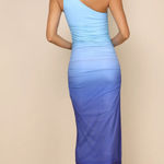 Lulus Beautiful Perception Blue Ombre One-Shoulder Mesh Midi Dress Photo 1