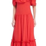 Rebecca Minkoff Red Cold Shoulder Ruffle Midi Dress Size Small Photo 0