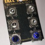 Free Spirit Silver Tone Boho Dangling Blue Clear CZ Rhinestones Earrings Photo 1