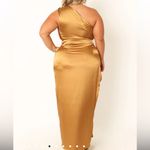 Petal and Pup  NWT $129 Bronze satin one shoulder maxi dress 12 L Photo 3