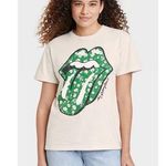 The Rolling Stones  Graphic Tee with Floral Print Green Lips Design Photo 0