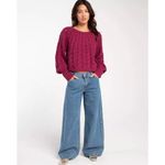 Free People NWT  Womens Sandre Cable Knit Pullover Sweater Dreamy Mulberry Large‎ Photo 2