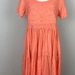 Fads Dress‎ Medium Orange Crinkle Embroidered Short Sleeve A Photo 0