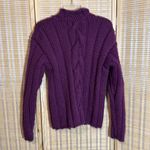 Handmade Vintage Purple Hand Knit Thick Heavy Mock Turtleneck Collar Cable Knit Sweater Photo 10