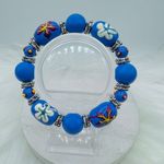 Large Beads Floral Design Beaded Beach Bracelet Blue Photo 1
