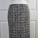 Tesori Black White Gray Tweed Pencil Skirt with white leather band Size 4 Photo 0