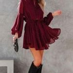 VICI  Womens Size Large Manchester Balloon Sleeve Maroon Black Plaid Dress Photo 0