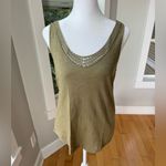 Loft Olive Green Crochet Detail Scoop Neck Curved Hem Tank Top Cotton Size XS Photo 8