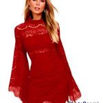 Lulus Lulu’s Wine Red Crochet Lace Bewitching Babe Bell Sleeve Dress Photo 0