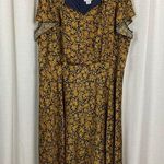 Unique Vintage  Navy Blue&Yellow Floral Tie Front 1940’s Swing Midi Dress Sz.5x Photo 0