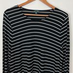 Ralph Lauren Lauren Tunic Top Womens XL Black Cream Twofer Stripe Long Sleeve Photo 2