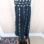 Sonoma Womens Linen Dress Size M Black Floral Midi Boho Dark Cottage Retro Photo 2