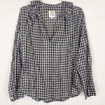 A Shirt Thing Penelope Ruffle Collar Checkered‎ Popover Blouse Size Small Blue Photo 0