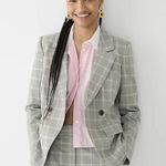 J.Crew Devon Plaid Italian Stretch Wool Blazer Double Breasted Girlboss Size 8 Photo 0