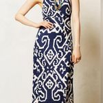 Maeve Anthropologie Scrollwork Blue White Printed Tribal Sleeveless Maxi Dress S Photo 0