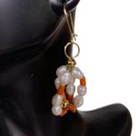 GENUINE CORAL & PEARL W/14K BEADING VINTAGE DANGLE EARRINGS WITH METAL HOOKS White Photo 3