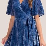 Francesca's Blue Velvet Wrap Dress Photo 0