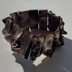 vintage Mother of pearl chunk Stretch Wire Bracelet Natural Boho Western Sz 7.5" Black Photo 6