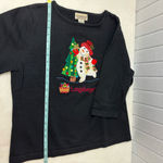 Longaberger  Vintage Christmas Black Sweater Festive Snowman and Tree Size M Photo 6